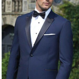 Ike Behar Blake Tuxedo - 1 Button Midnight Blue w/ Black Satin Peak Lapel